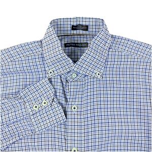 Peter Millar Cotton Cashmere Button Down Shirt Small Blue Brown Check Classic